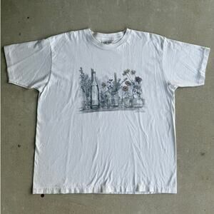 Vintage Floral Cottage Wildlife Flowers Boho Art White Graphic Tee Size XL